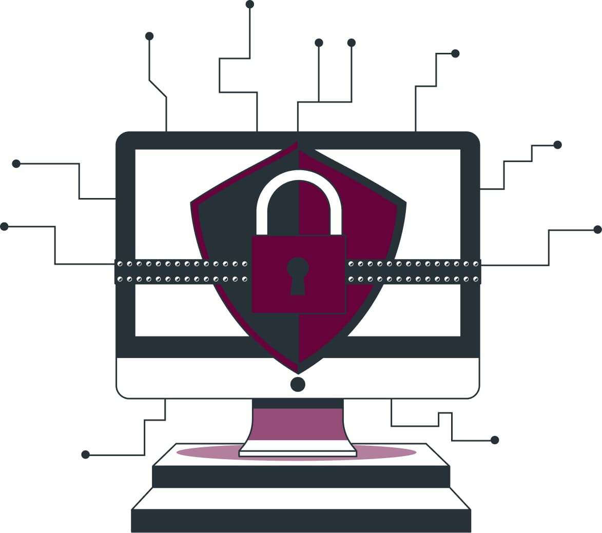 computer with lock and shield on the screen